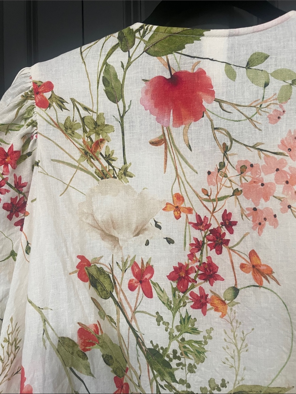 H&M Linen Blend Floral Button-Front Blouse with Pink & Green Accents - Picture 7 of 8